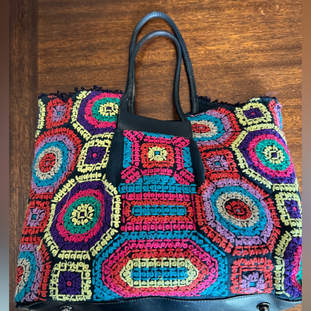 Red, Pink, Yellow, and Blue Geometric Tote Bag by Paris designer Jamin Puech